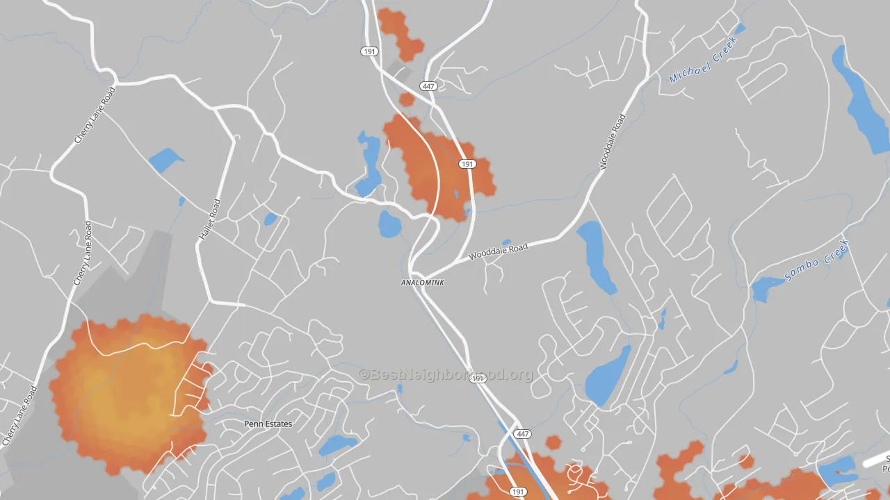 Bike Grade map of 18320, PA