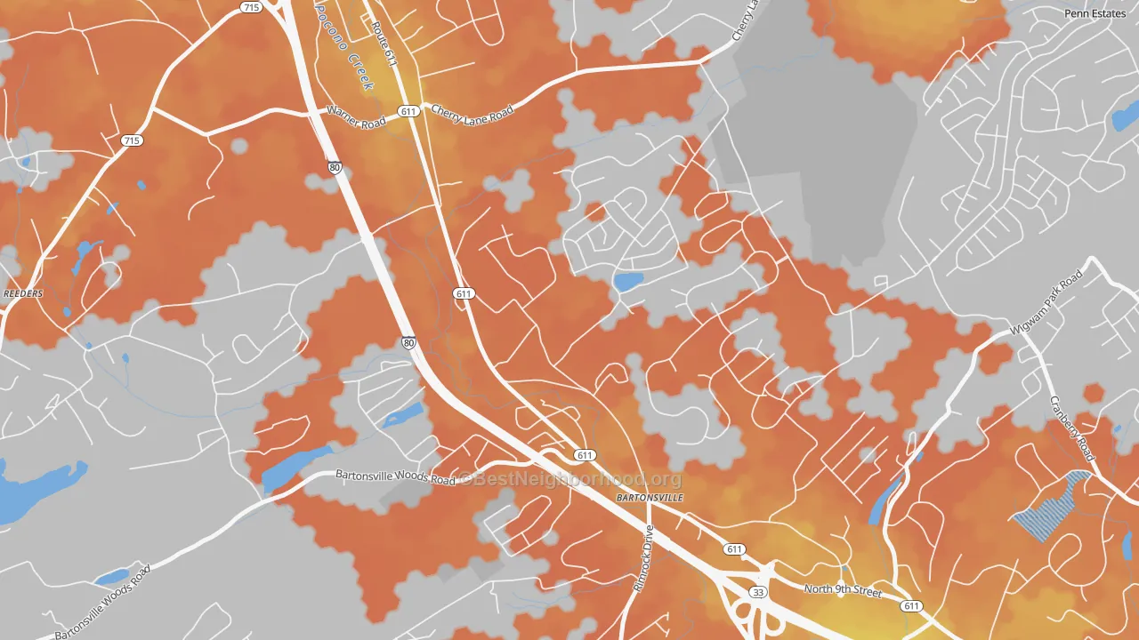 Bike Grade map of 18321, PA