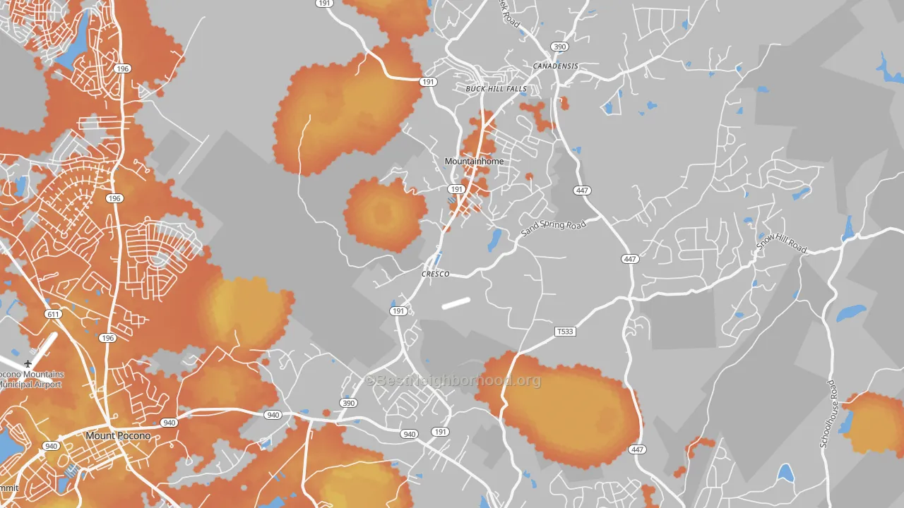 Bike Grade map of 18326, PA