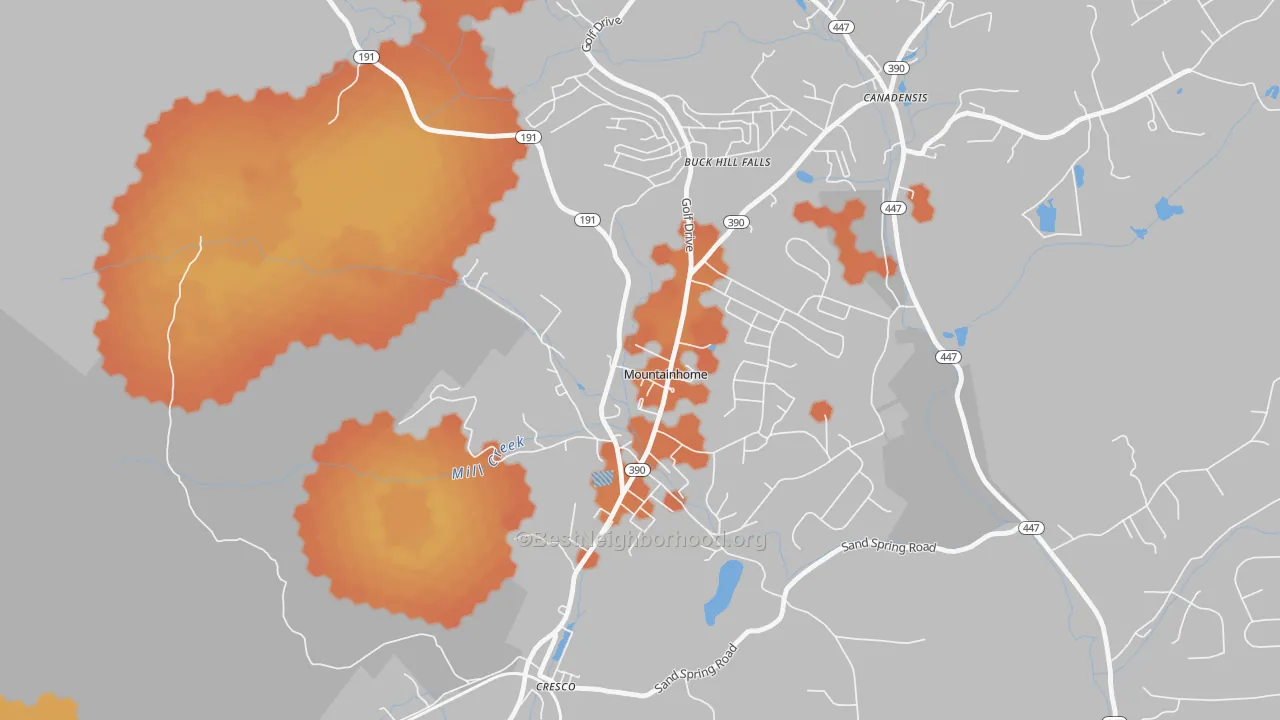 Bike Grade map of 18342, PA