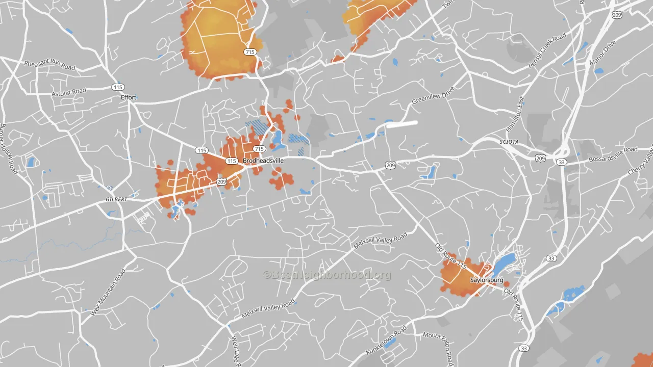 Bike Grade map of 18353, PA