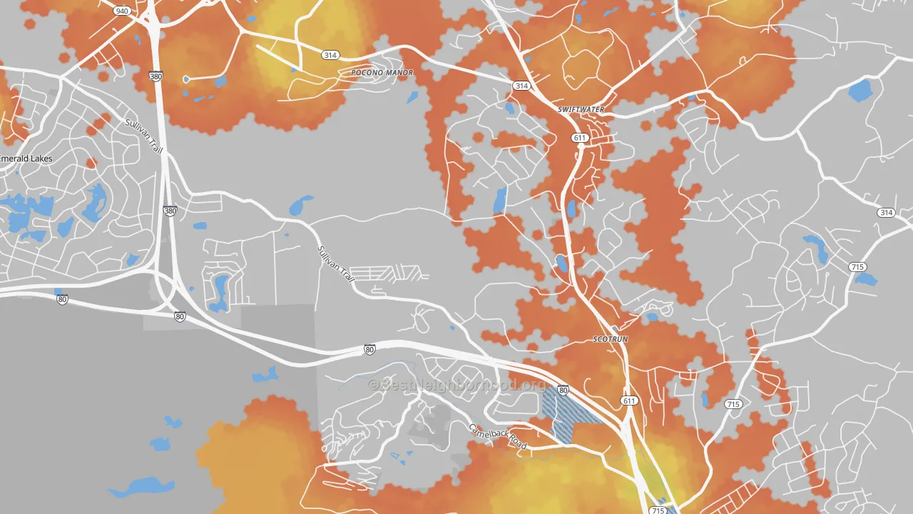 Bike Grade map of 18355, PA