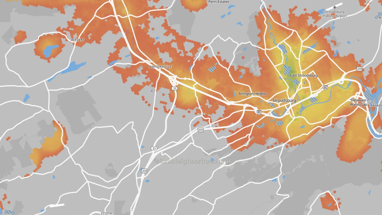 Bike Grade map of 18360, PA