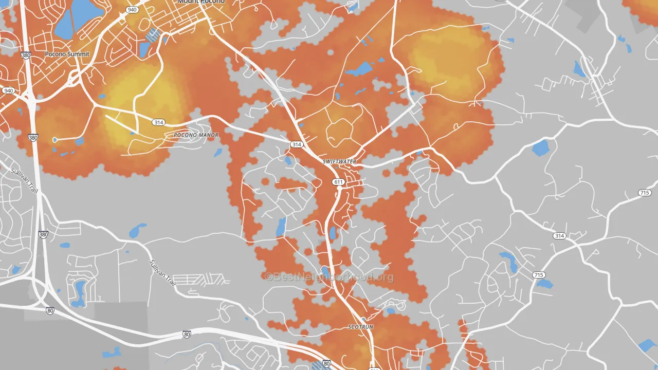 Bike Grade map of 18370, PA