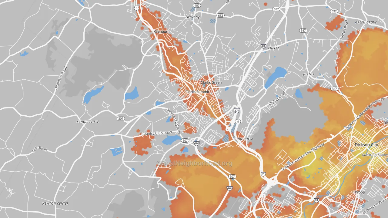 Bike Grade map of 18411, PA