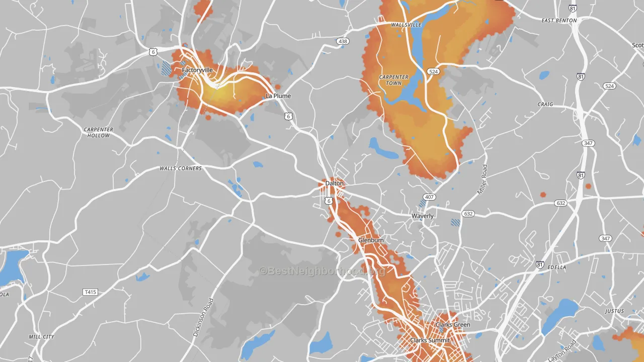 Bike Grade map of 18414, PA