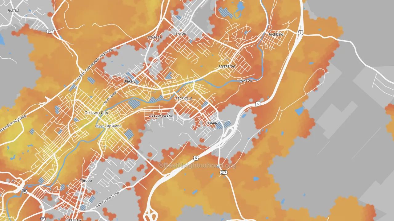 Bike Grade map of 18434, PA