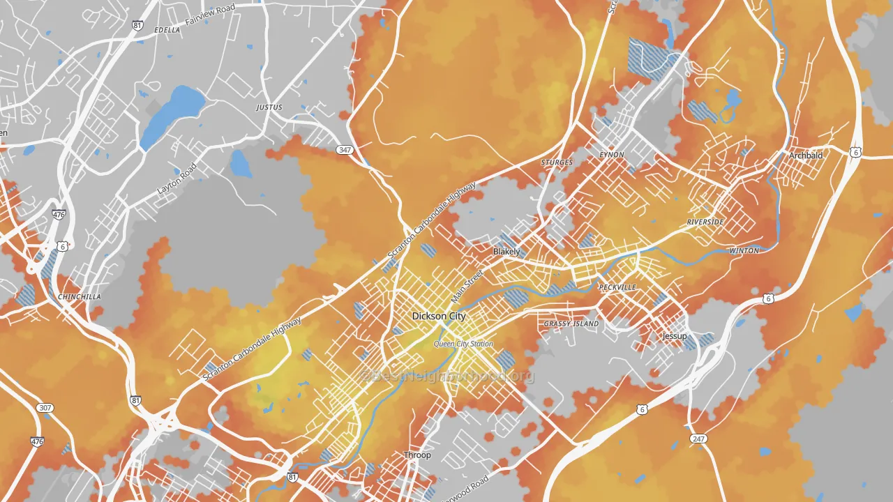 Bike Grade map of 18447, PA