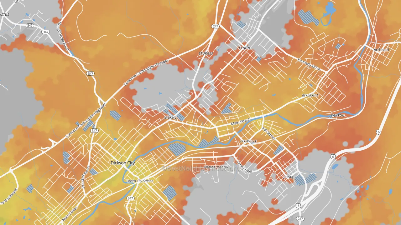 Bike Grade map of 18452, PA