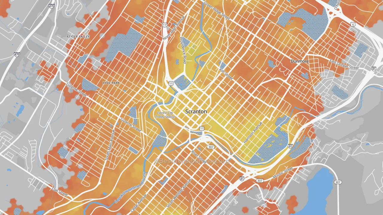 Bike Grade map of 18503, PA
