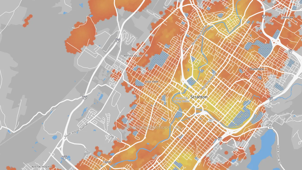 Bike Grade map of 18504, PA
