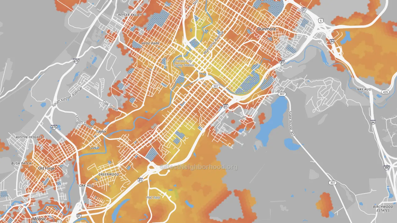 Bike Grade map of 18505, PA