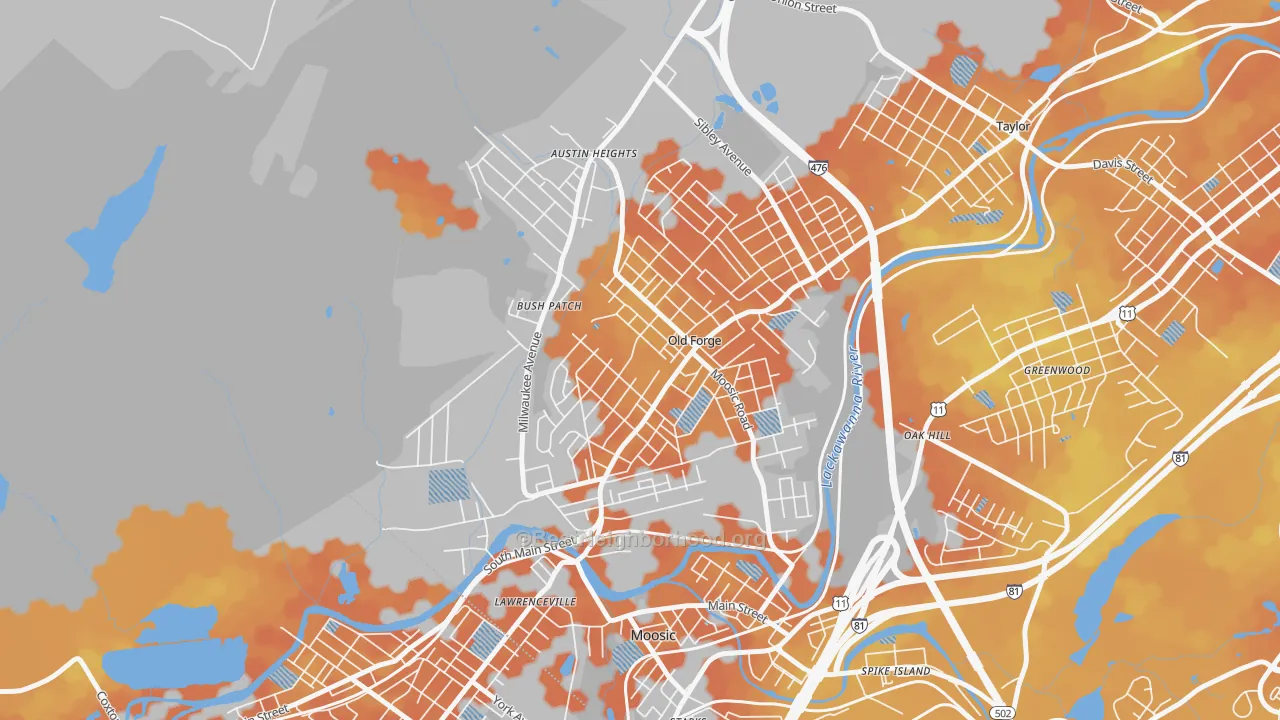 Bike Grade map of 18518, PA