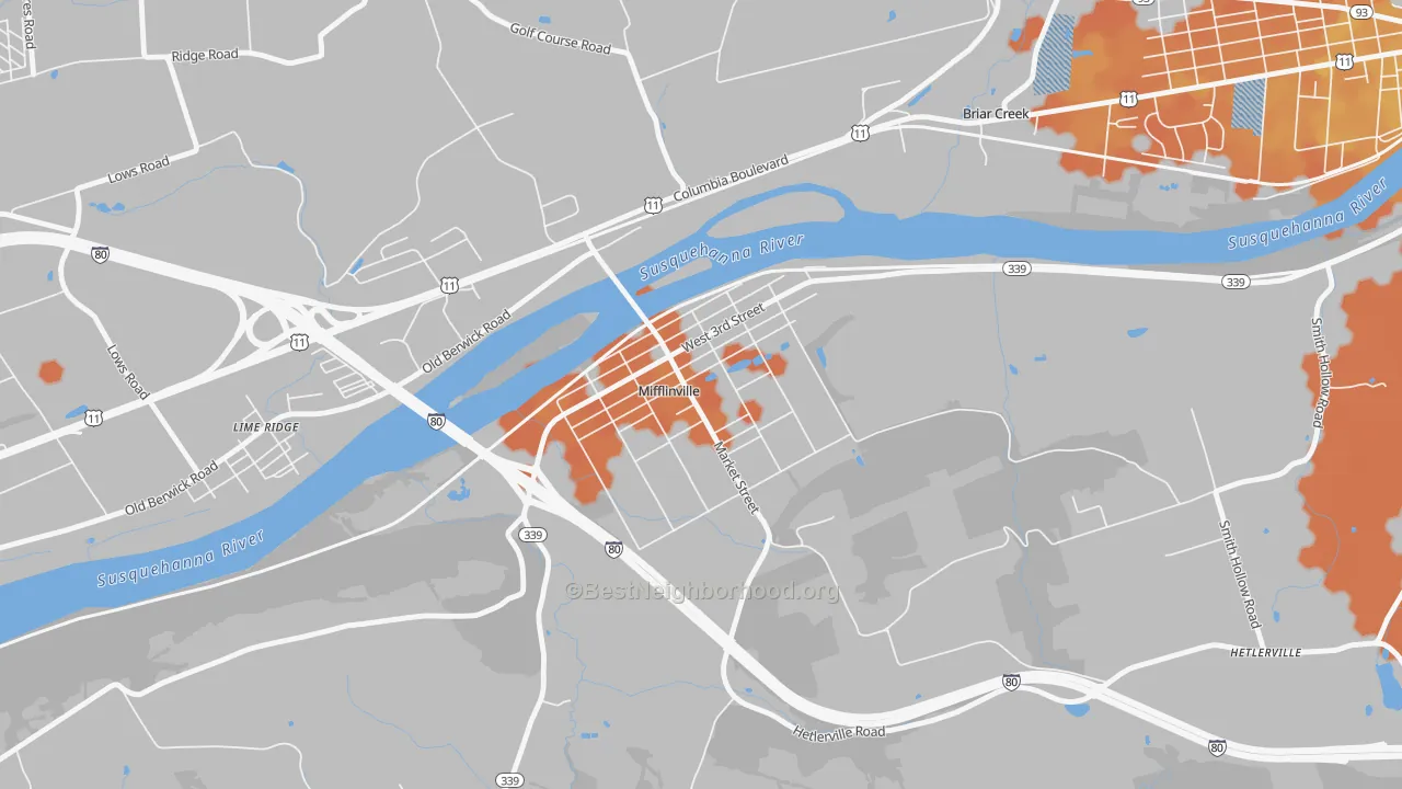 Bike Grade map of 18631, PA