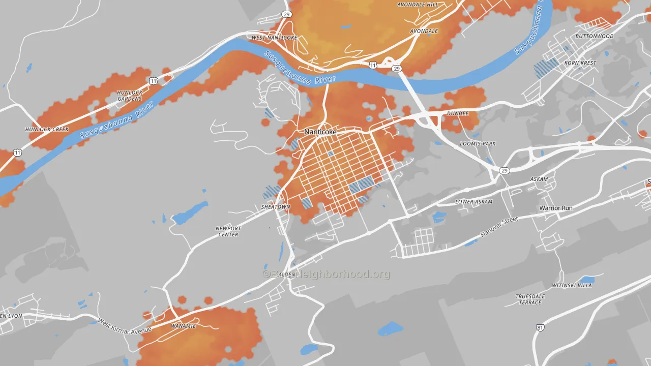 Bike Grade map of 18634, PA