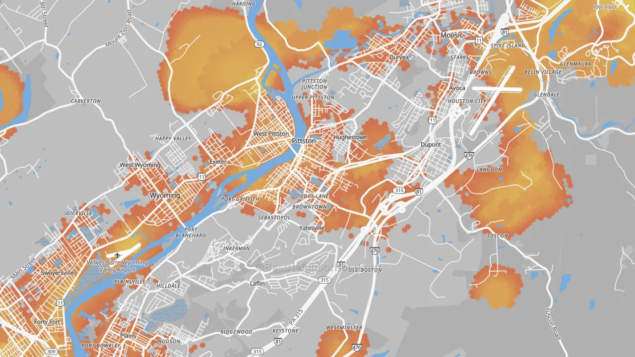 Bike Grade map of 18640, PA