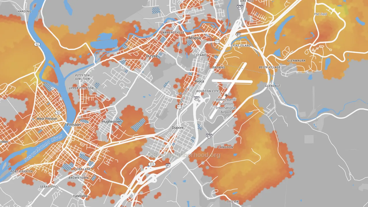 Bike Grade map of 18641, PA
