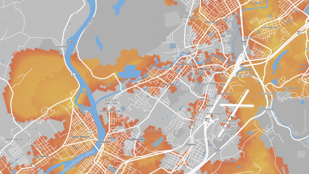 Bike Grade map of 18642, PA