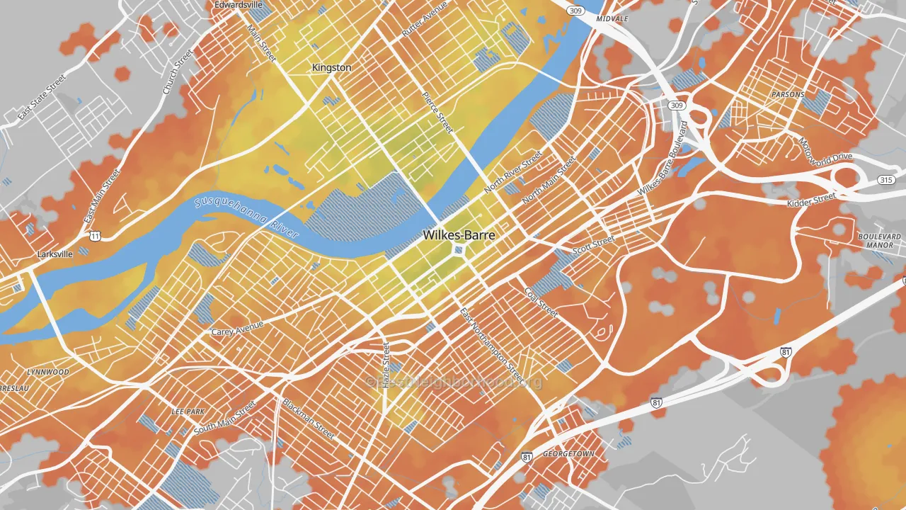 Bike Grade map of 18701, PA
