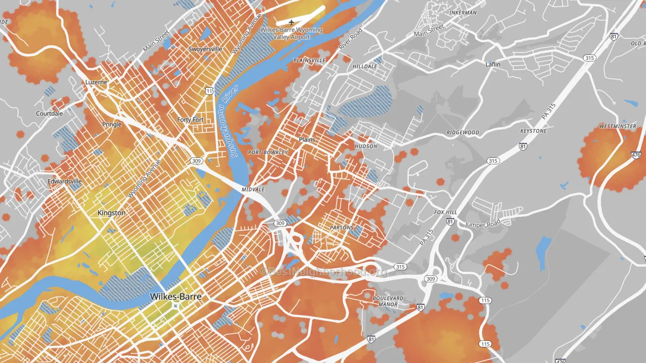 Bike Grade map of 18705, PA