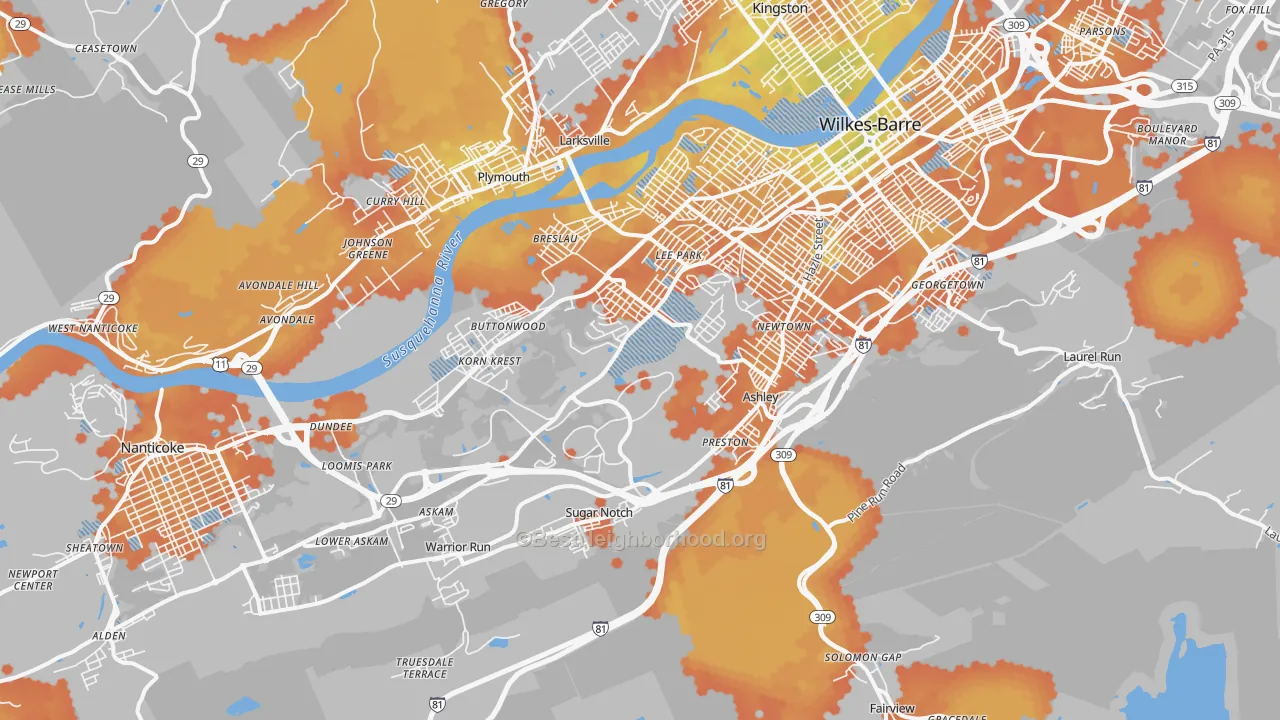 Bike Grade map of 18706, PA