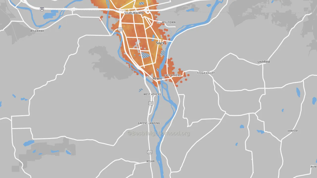 Bike Grade map of 18810, PA