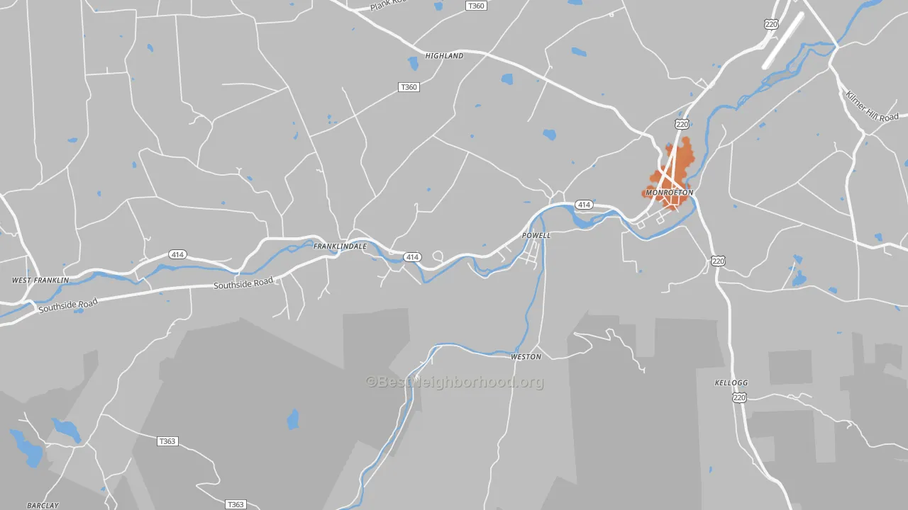 Bike Grade map of 18832, PA