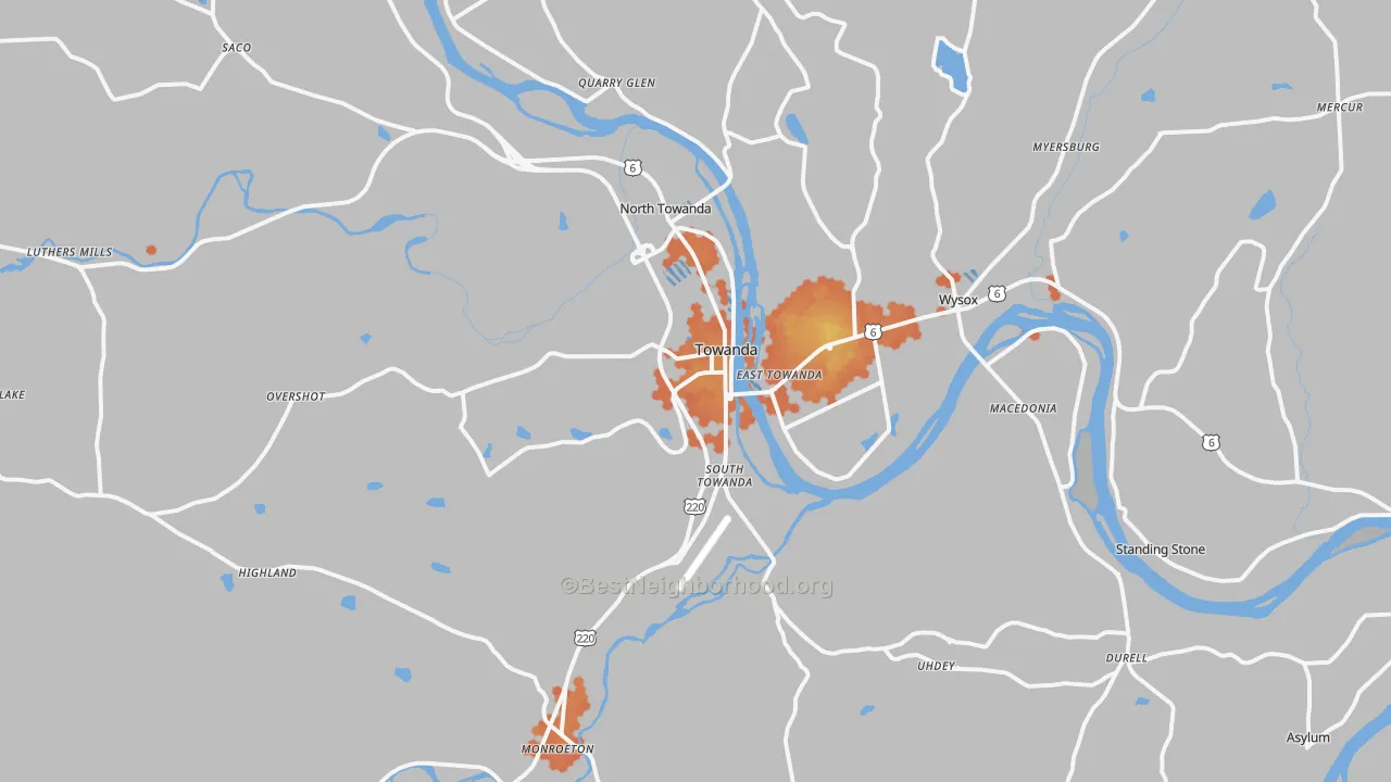 Bike Grade map of 18848, PA