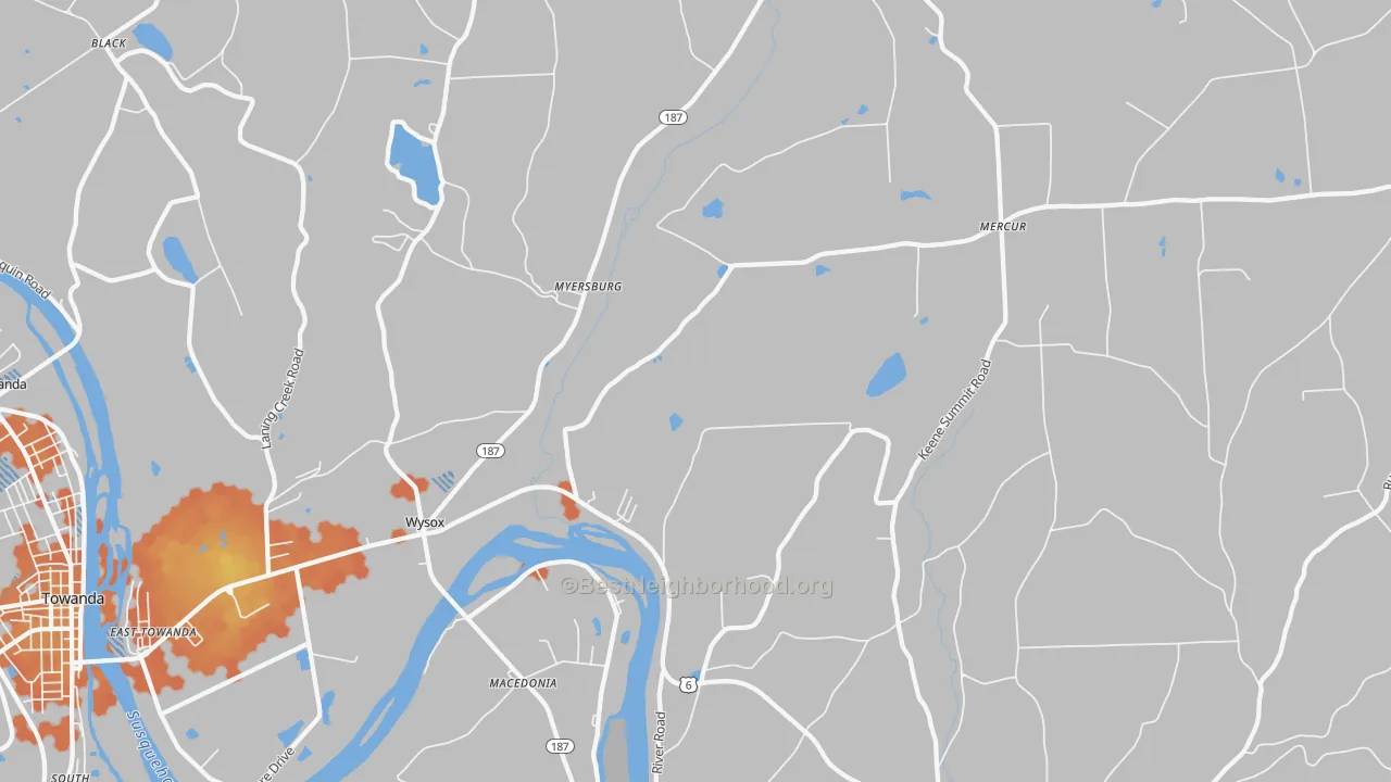 Bike Grade map of 18854, PA