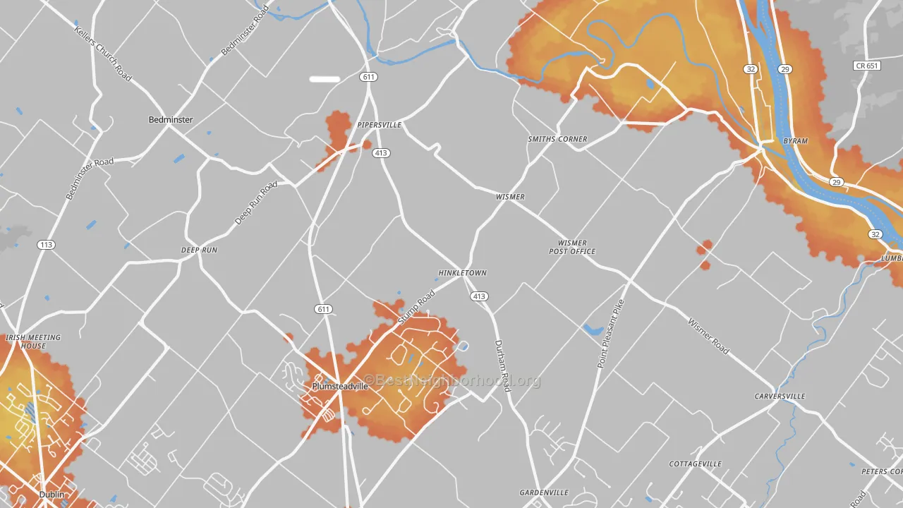 Bike Grade map of 18947, PA