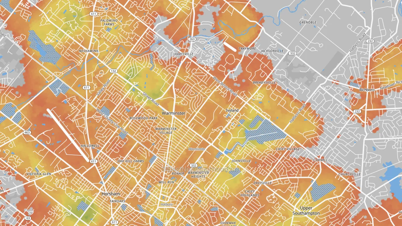 Bike Grade map of 18974, PA