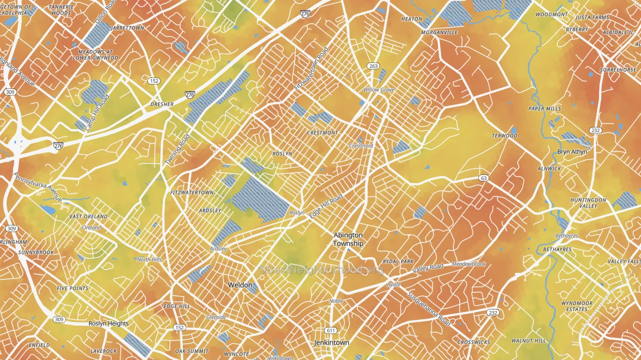 Bike Grade map of 19001, PA