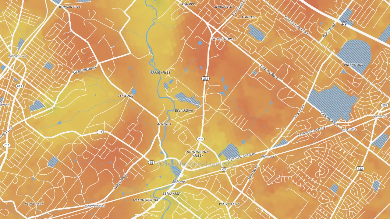 Bike Grade map of 19009, PA