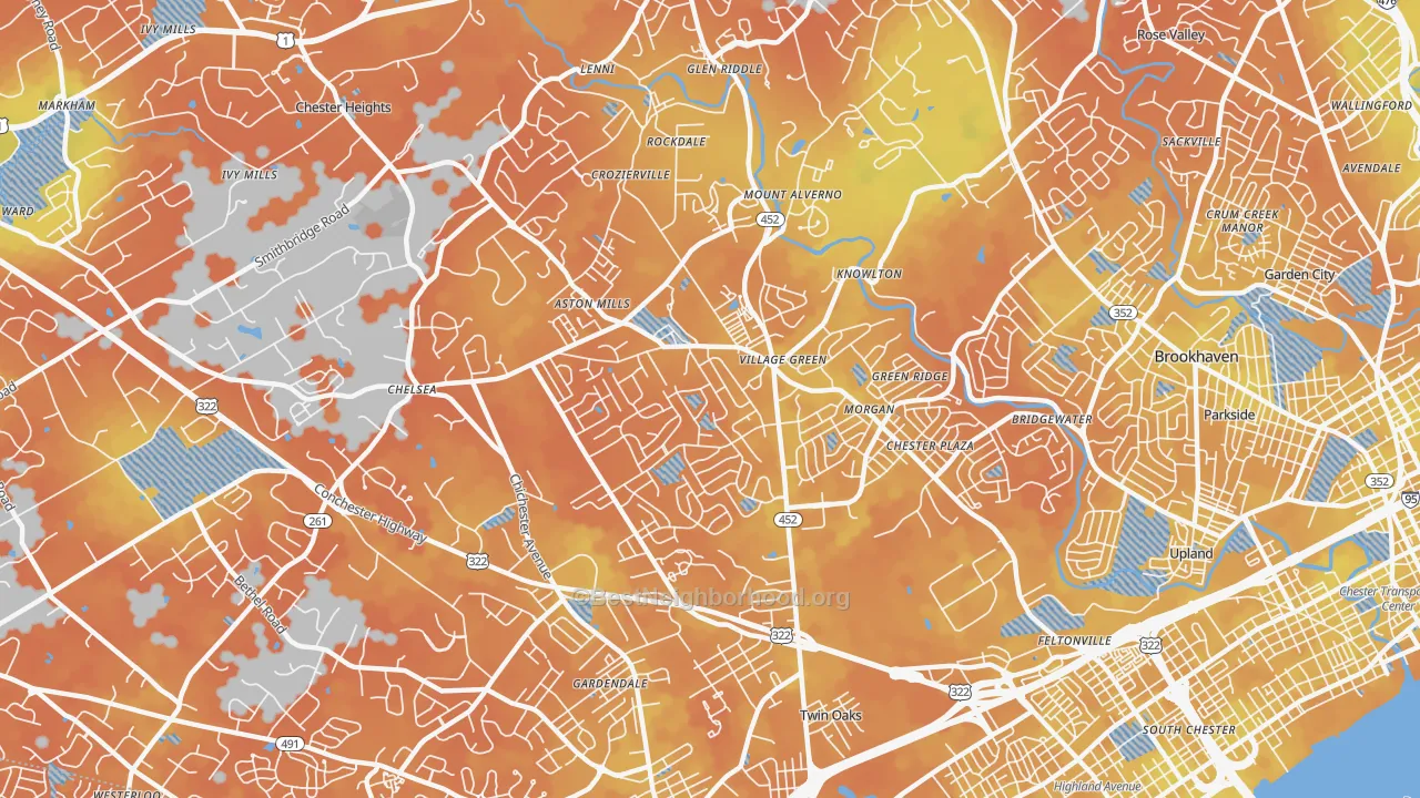 Bike Grade map of 19014, PA