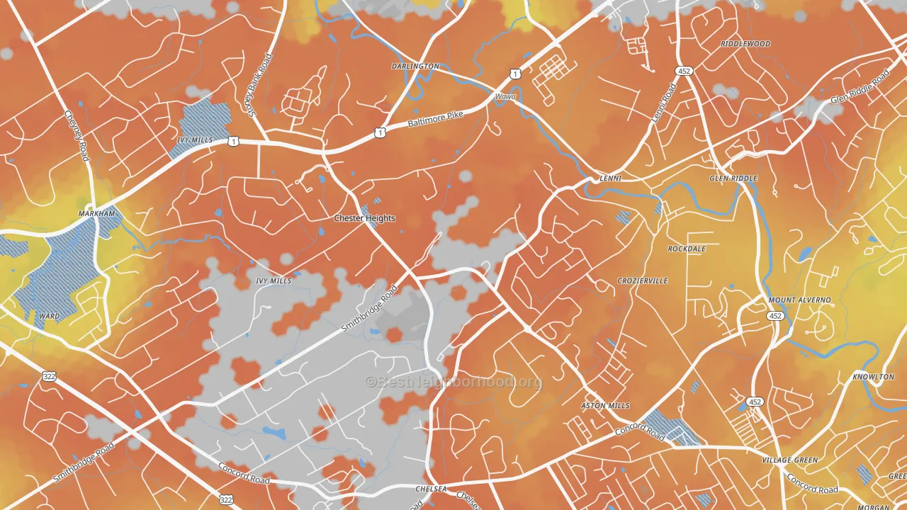 Bike Grade map of 19017, PA