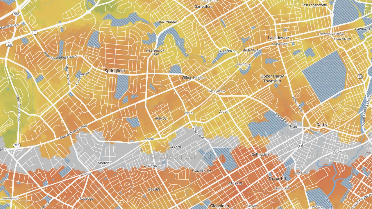 Bike Grade map of 19018, PA