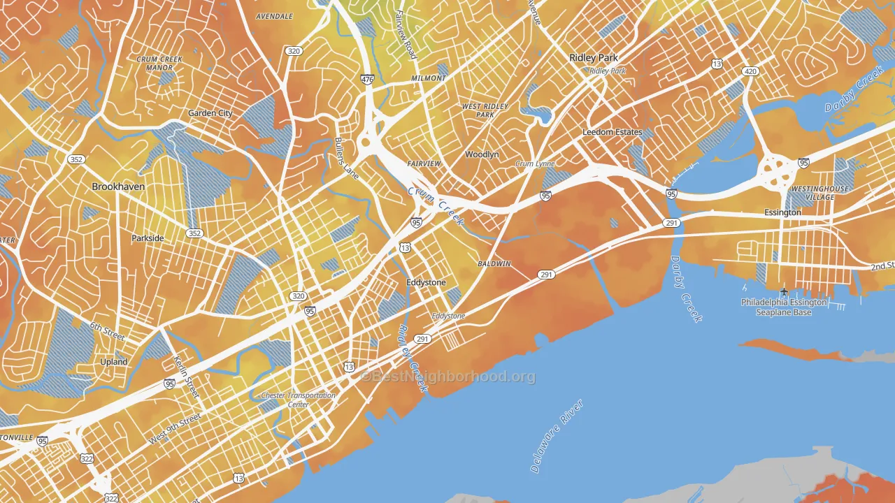 Bike Grade map of 19022, PA