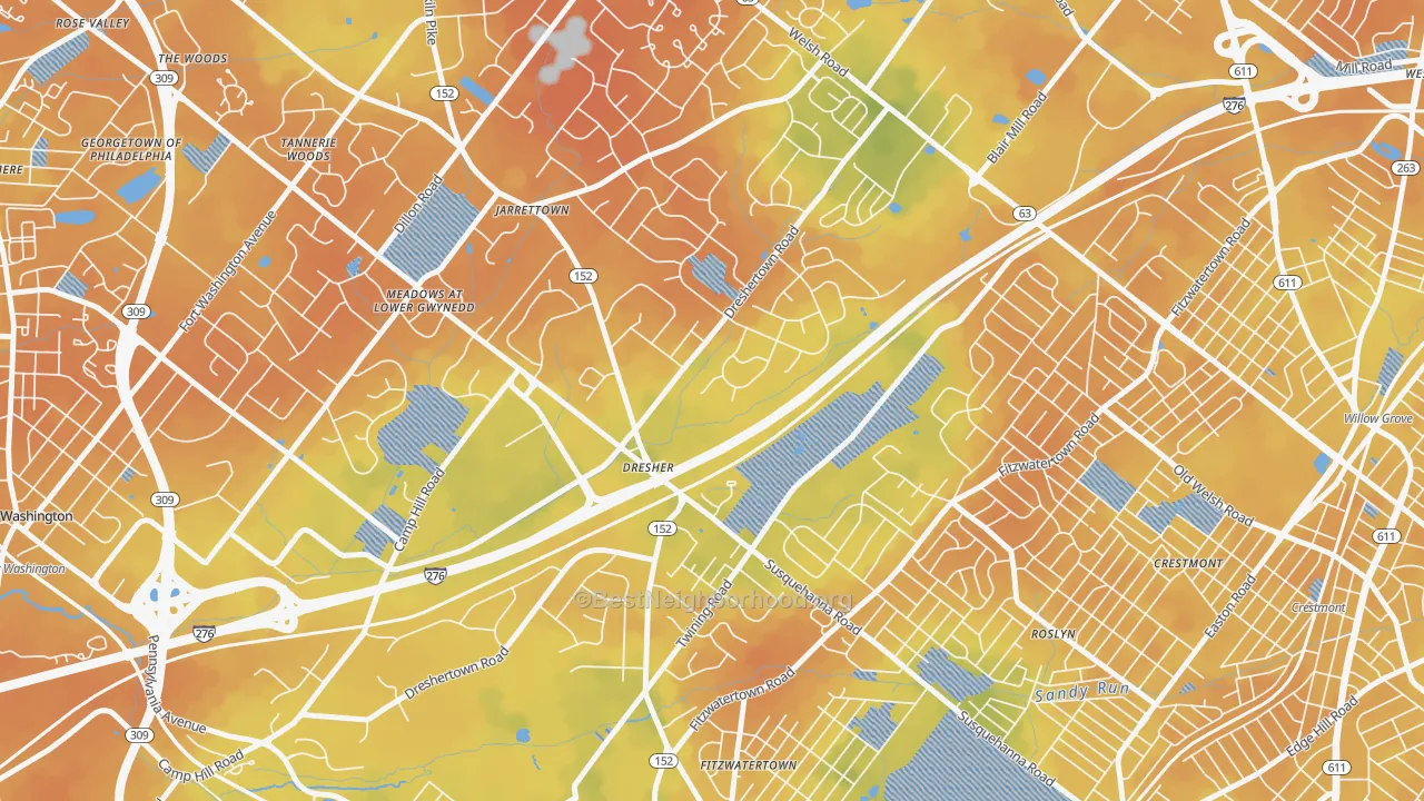 Bike Grade map of 19025, PA