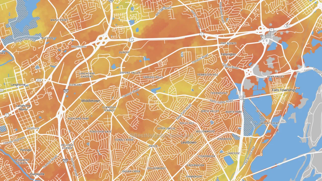 Bike Grade map of 19030, PA