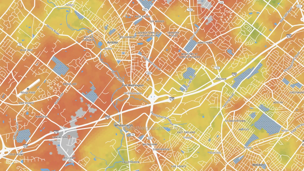 Bike Grade map of 19034, PA
