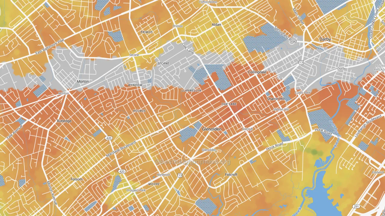 Bike Grade map of 19036, PA