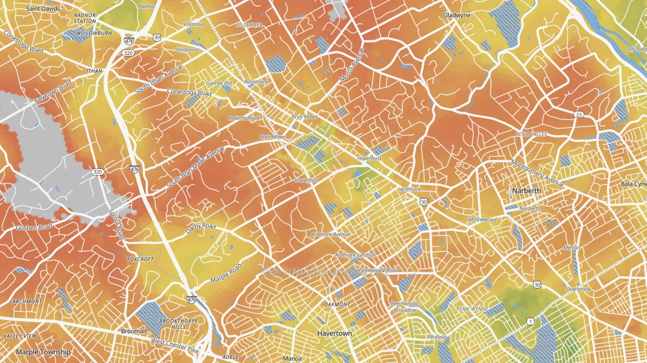 Bike Grade map of 19041, PA