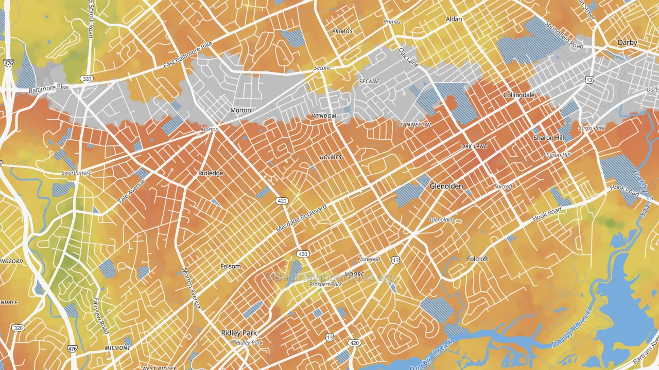 Bike Grade map of 19043, PA