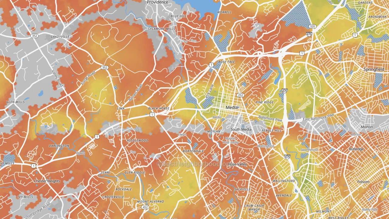 Bike Grade map of 19063, PA