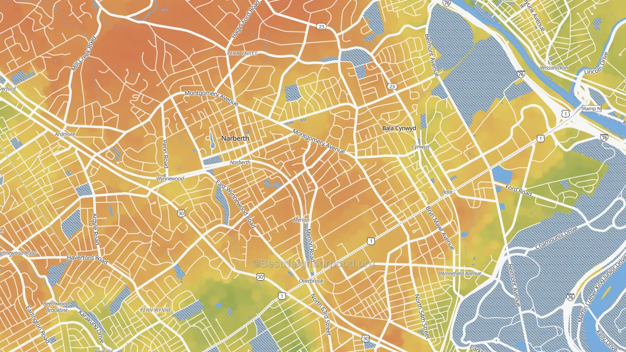 Bike Grade map of 19066, PA