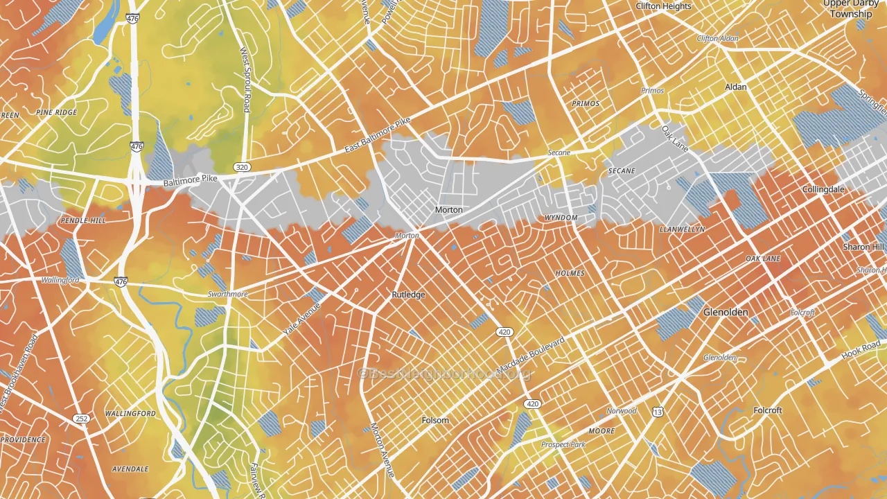Bike Grade map of 19070, PA
