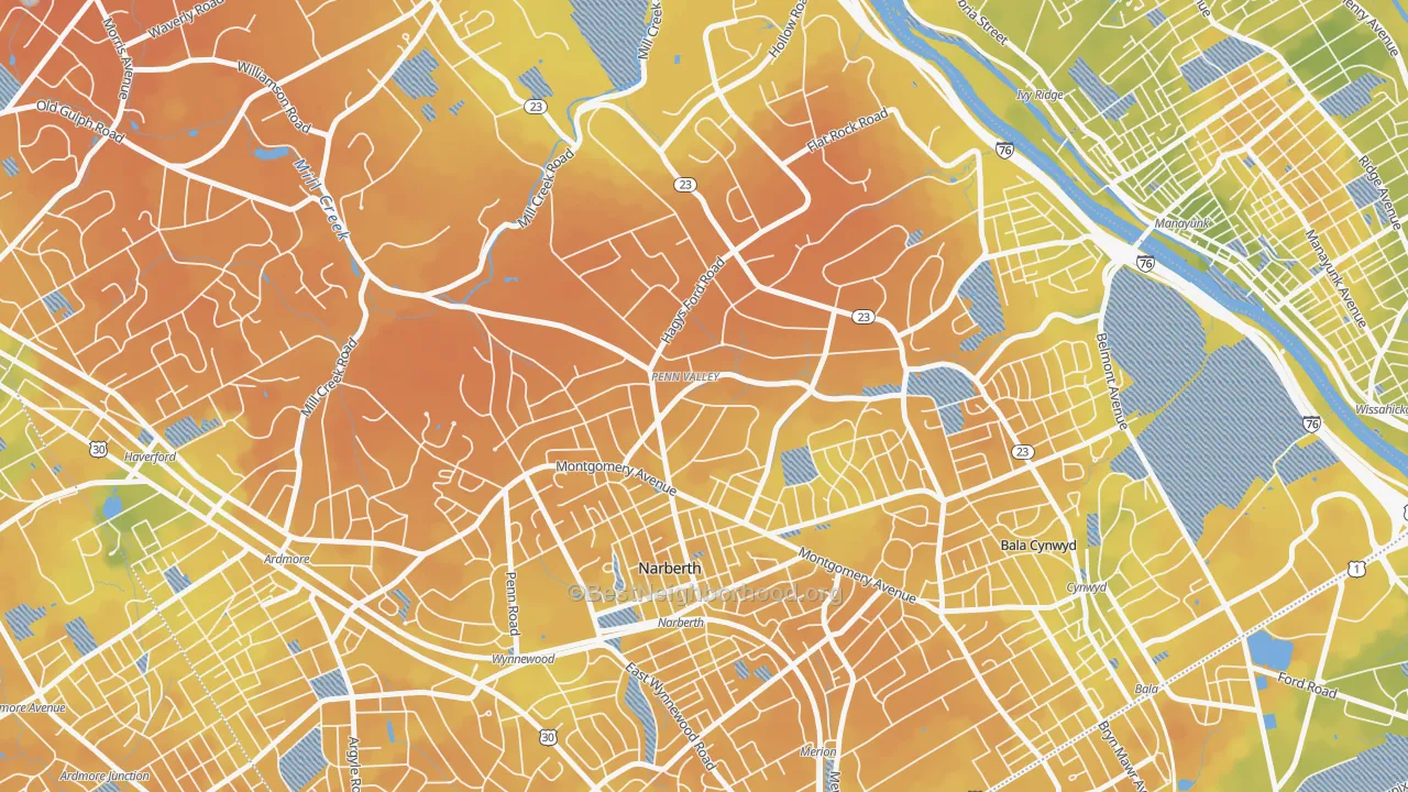 Bike Grade map of 19072, PA