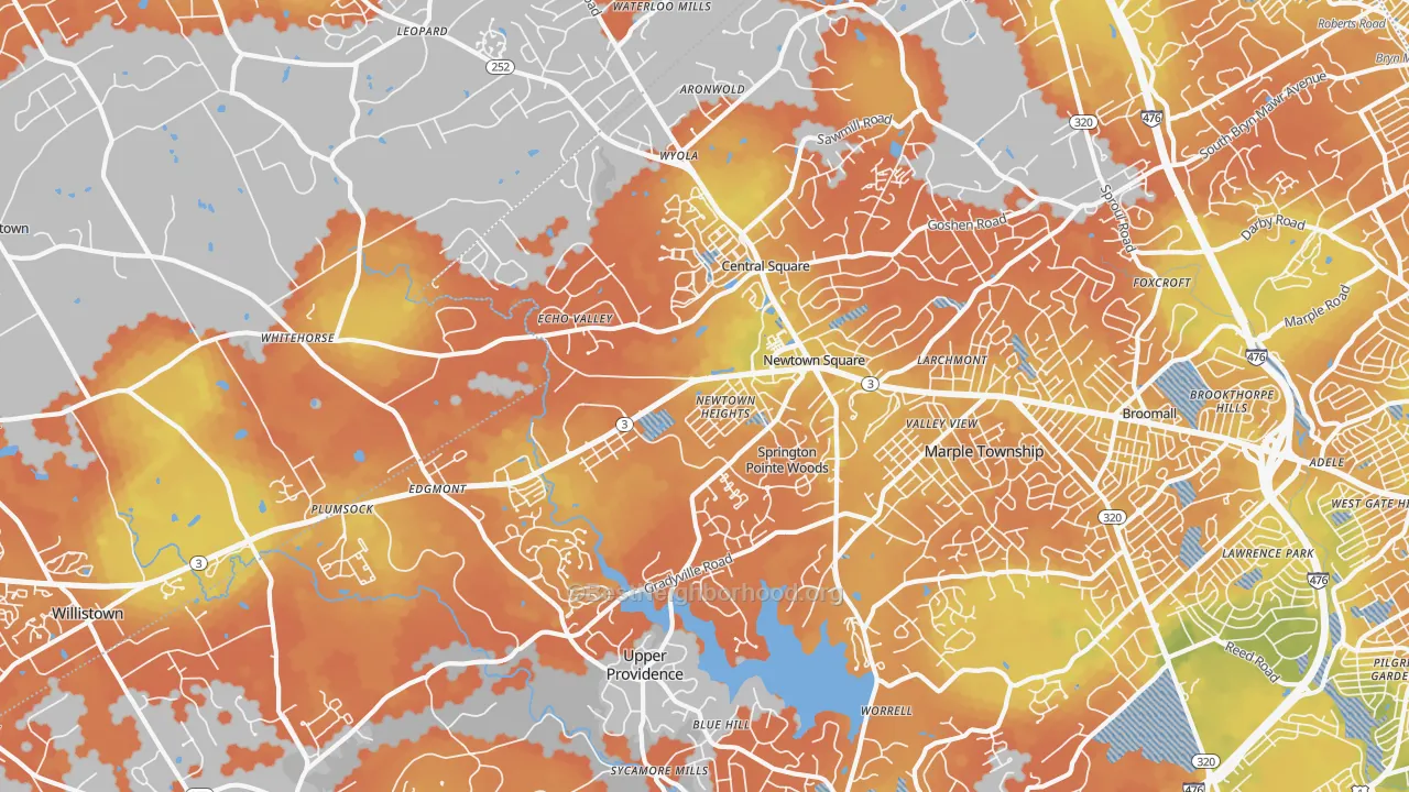 Bike Grade map of 19073, PA
