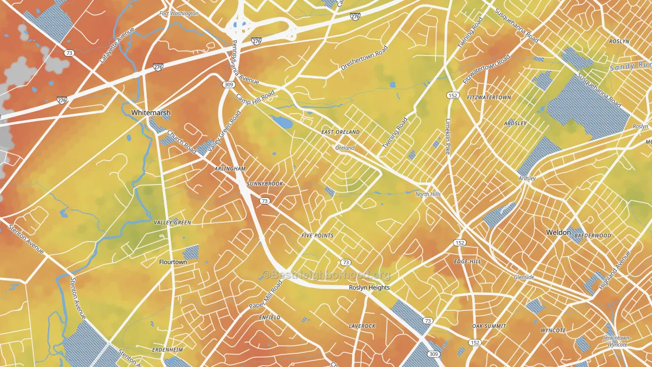 Bike Grade map of 19075, PA