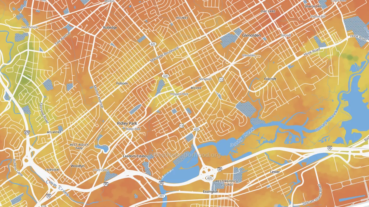 Bike Grade map of 19076, PA